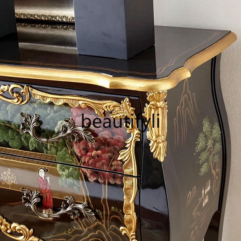 A32 Nordic Entryway Cabinet Vintage Solid Wood Lacquer Storage Two-Drawer Cabinet New Chinese Style Painted