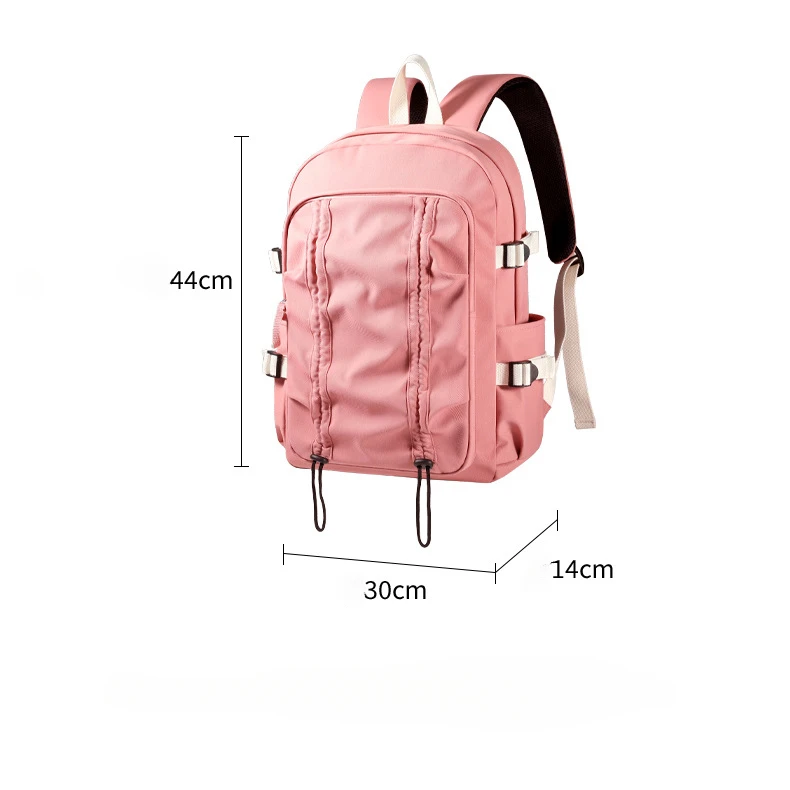 Waterproof Nylon School Backpack for Girls Minimalist Drawstring Travel Pink Backpack Fashion Casual Bookbag Laptop Bag