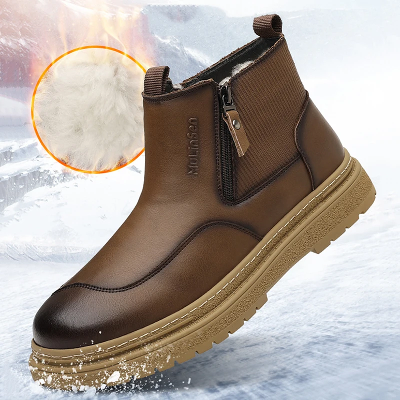 

Autumn Winter Fashion New Style with Plush Warm High Top Men's Boots Outdoor Comfortable and Versatile Casual Black Men's Boots