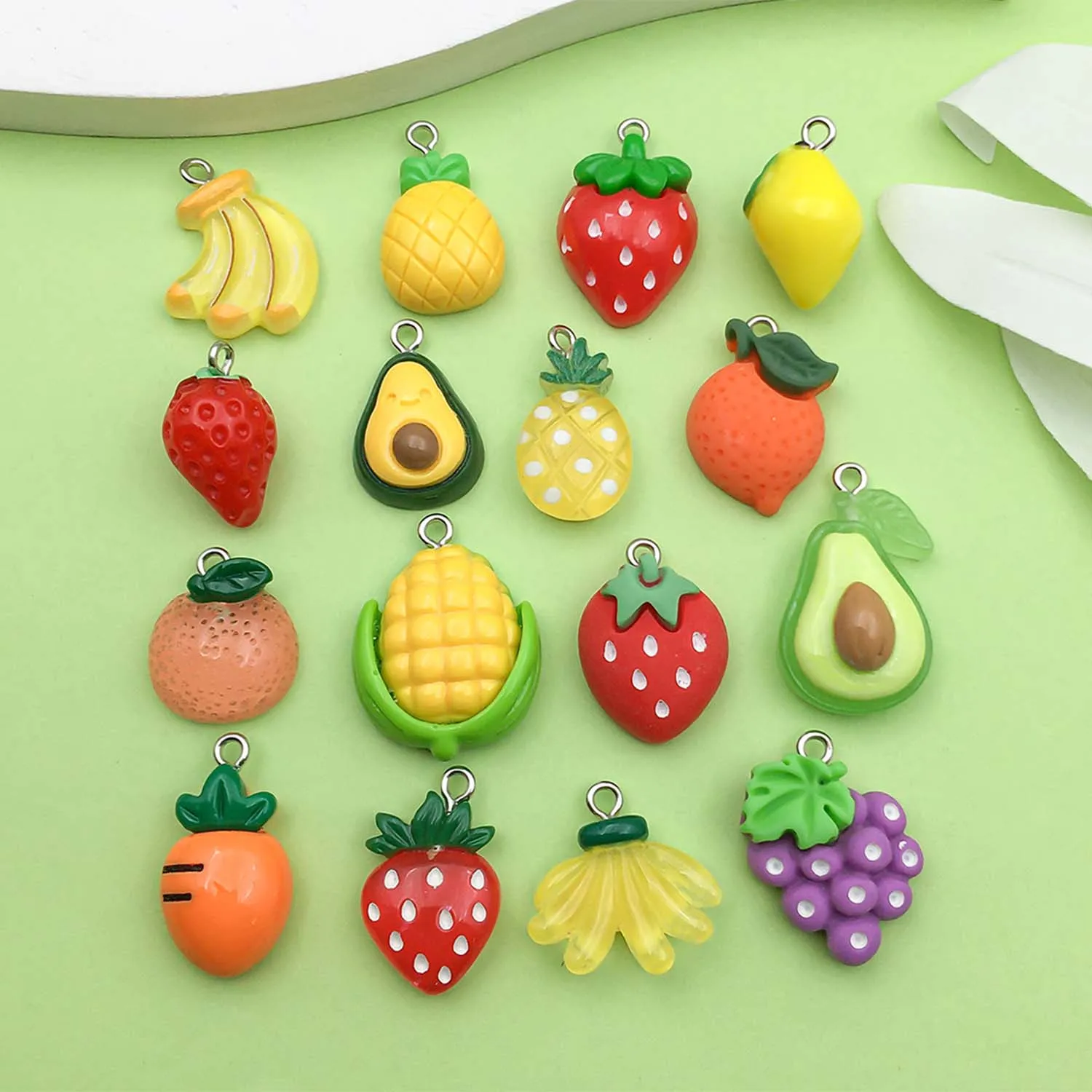 10/16pcs Colorful Resin Fruit Charms Simulated Strawberries, Bananas, Avocado Design Pendants for DIY Jewelry Making Accessories