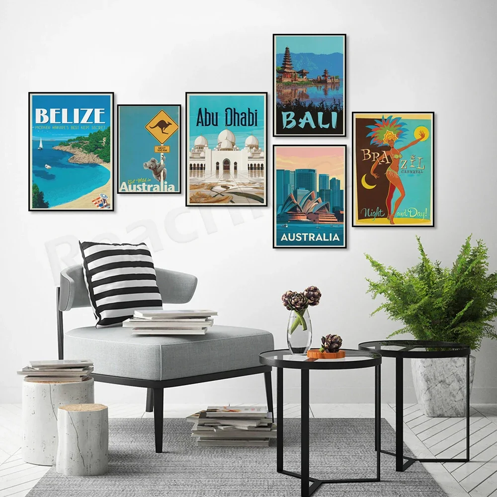 Abu Dhabi UAE, Australia, summer beach, Sydney, Brazil Rio de Janeiro festival, Bali Belize, South East Asia travel poster