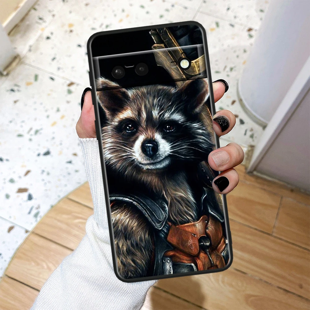 Marvel Rocket Raccoon Hero For Google Pixel 9 8 7A 7 6A 6 5A 5 4 4A XL 5G Black Silicon Shockproof Shell Back Phone Case