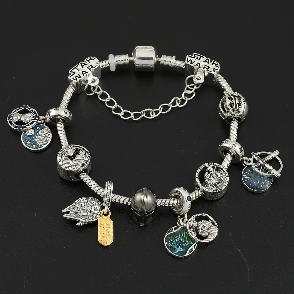 Disney Movie Star Wars Bracelet Millennium Falcon Darth Vader Ultimate Weapon Death Star Yoda R2D2 DIY Charm Jewelry Accessories