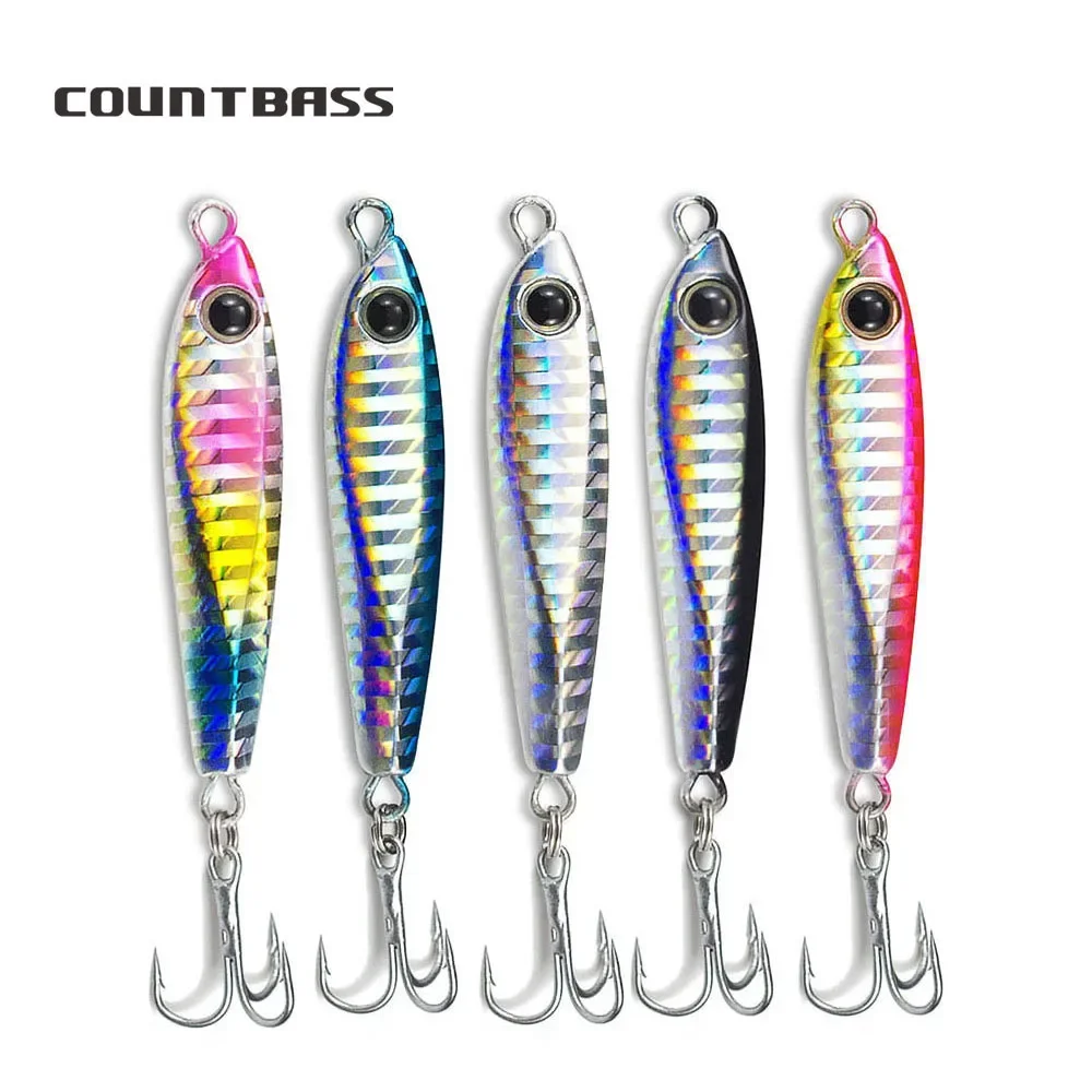 COUNTBASS 5PCS 18g 0.63oz Micro Fishing Lures with treble hook, Metal Mini Fish Bait Sea Bass Jigging Game