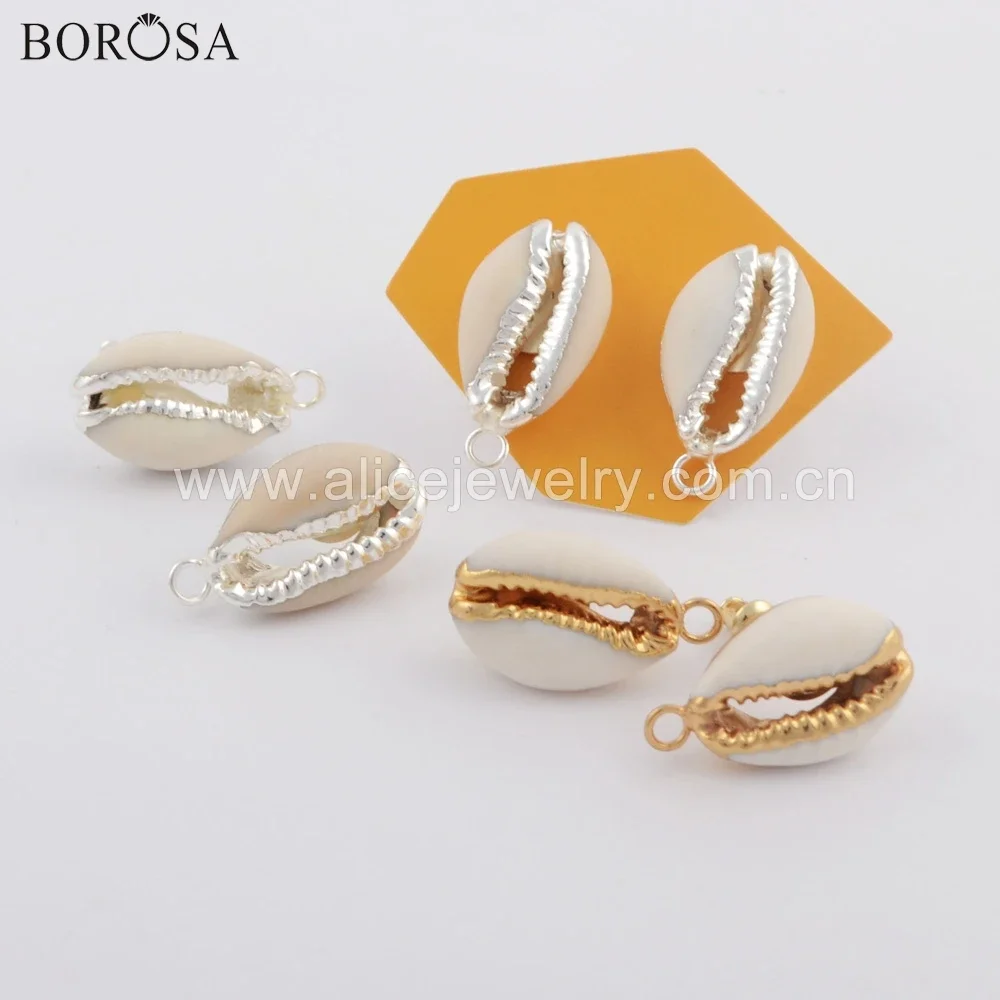 

BOROSA 5/10Pairs Minimalist Golden/Silver Color Natural Cowrie Shell Earring Fashion Shell Stud Earrings With Charm Jewelry