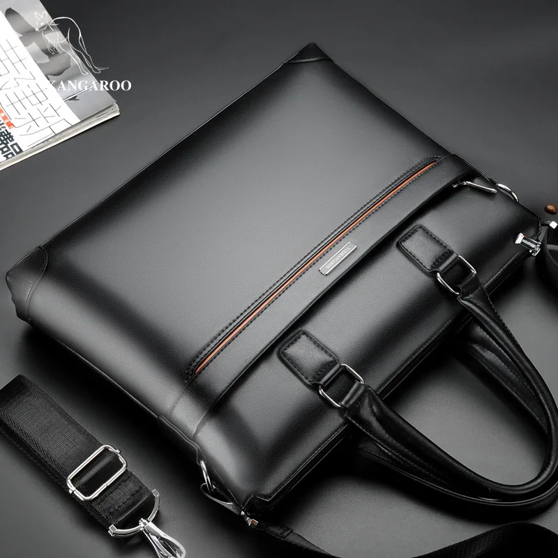 PU leather men's horizontal handheld business briefcase computer storage large capacity multi-function shoulder backpack