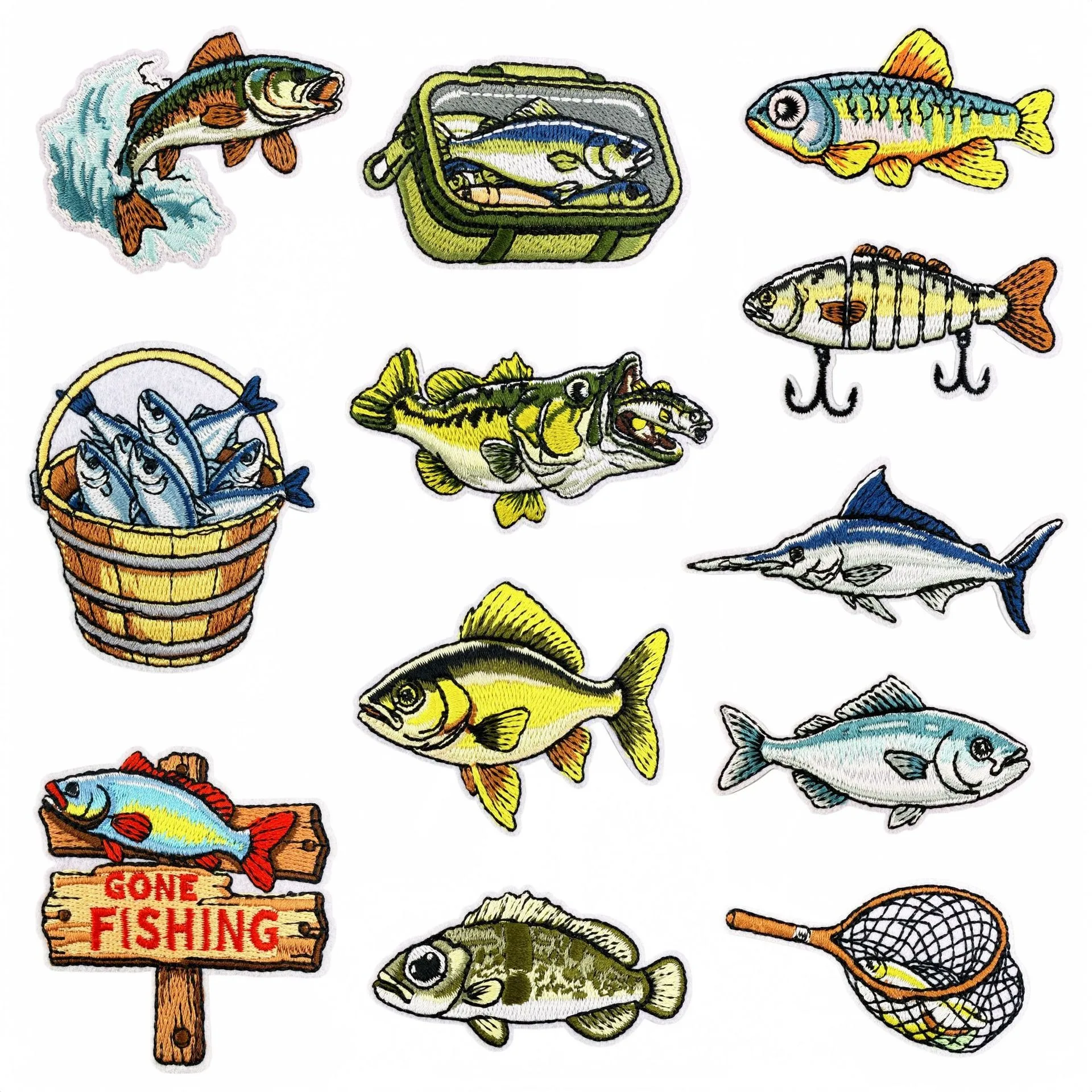 Love Fishing Themed Embroidery Iron-on Patches Fish Catch Appliques Go Fishing Morale Badge for Angler's Coat Backpack DIY Decor