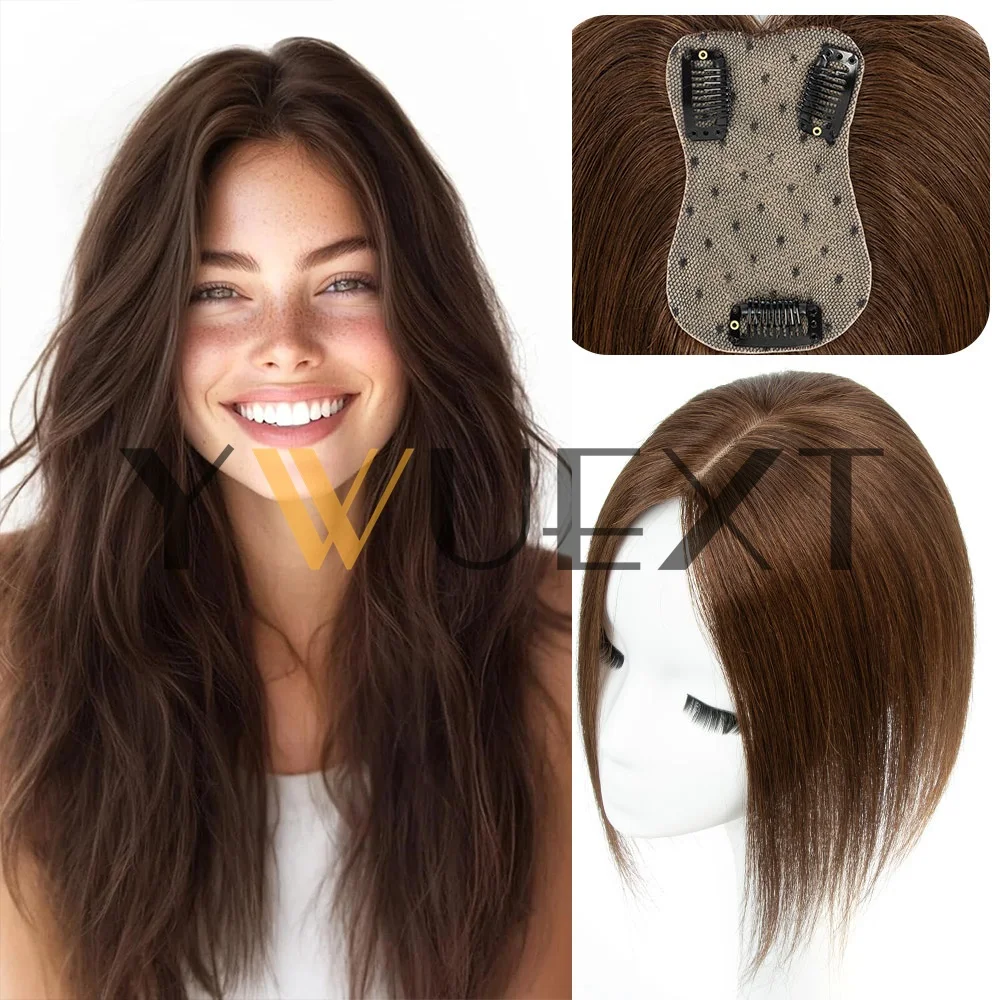 7x11cm Haartoppers mit Mittelscheitel für Frauen, Echthaar-Toupet mit Spitzenbasis, Clip-in Haarverlängerungen, Echthaar-Haarteile 08''-12''