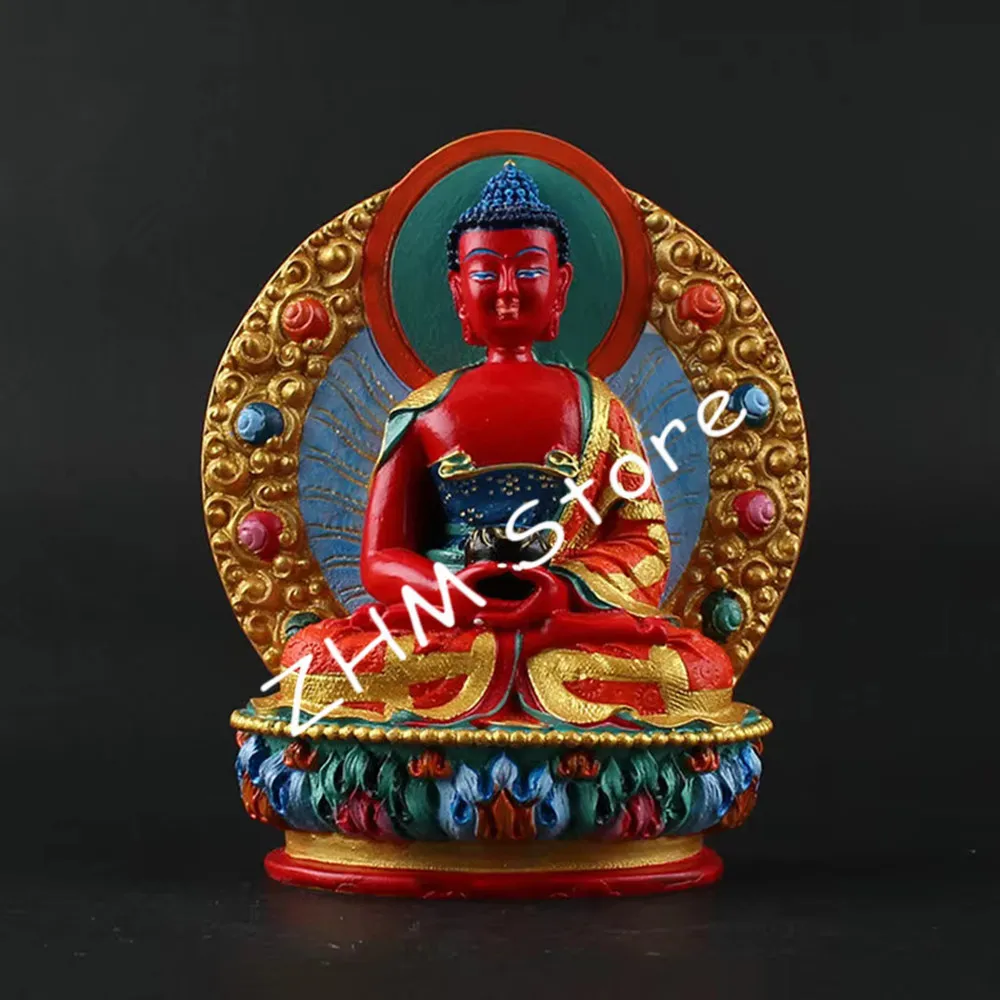 

11.5cm Amitabha Resin Buddha Figurine, Bodhisattva Delicate Hand Plated Buddhist Tranic Tibetan Treasure Figure Buddha Statue
