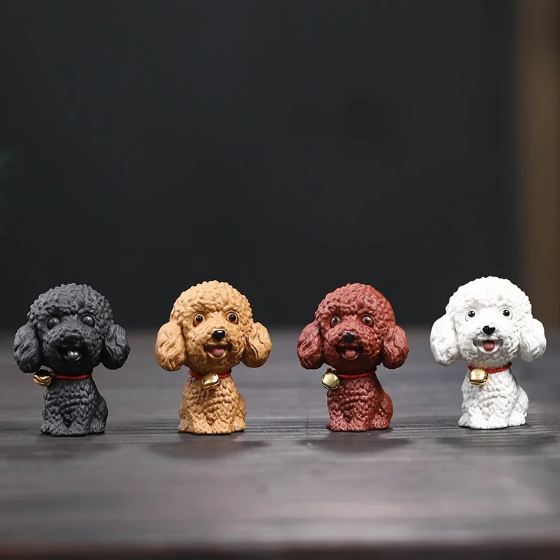 1 PC Purple Clay Dog Tea Pet Premium Breedable Cute Lucky Teddy Zodiac Dog Prosperity Home Table Decoration Ornament Accessory