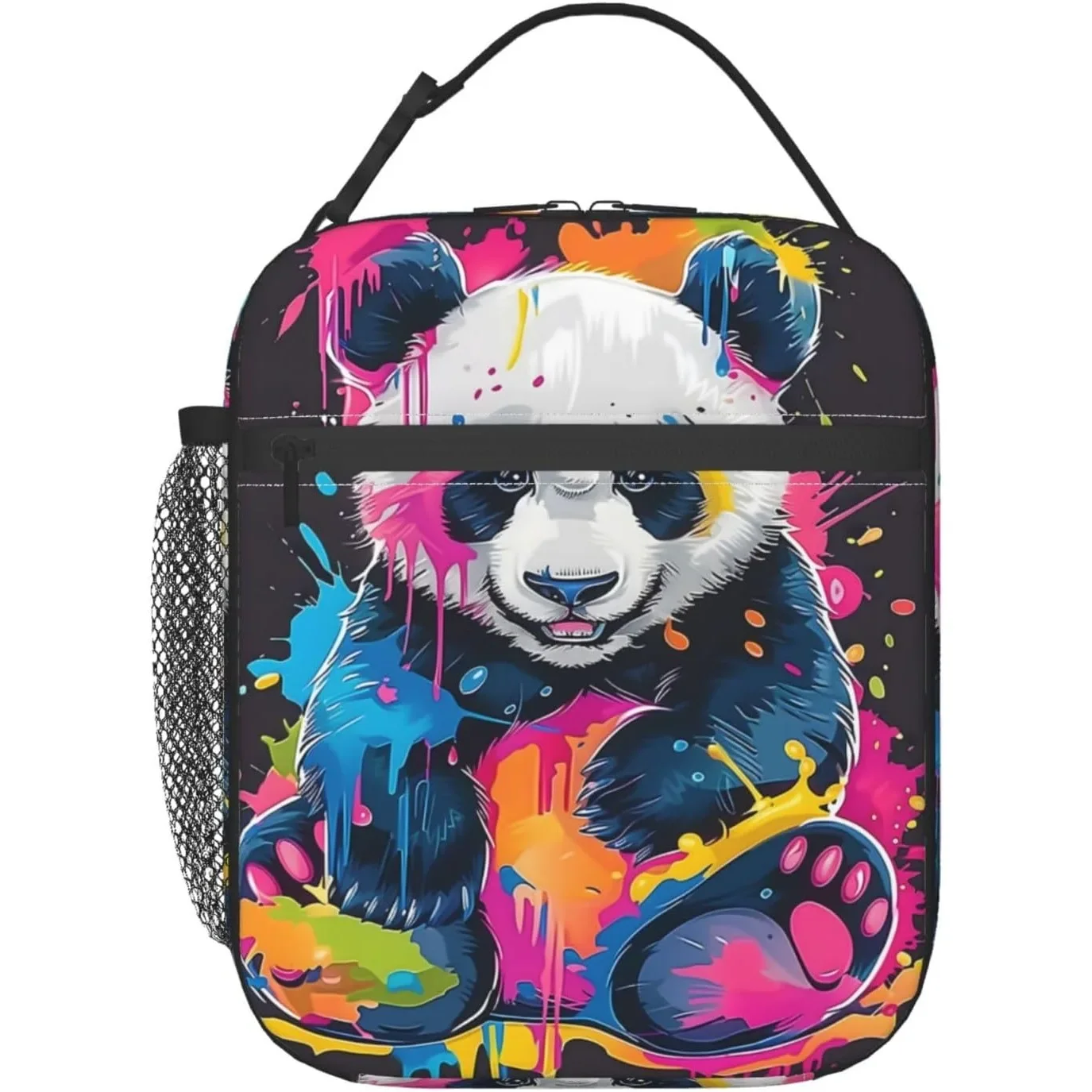 Funny Panda Lunch Box For Women Girls Boys , Insulated Cooler Color Splash Panda Lunch Bag
