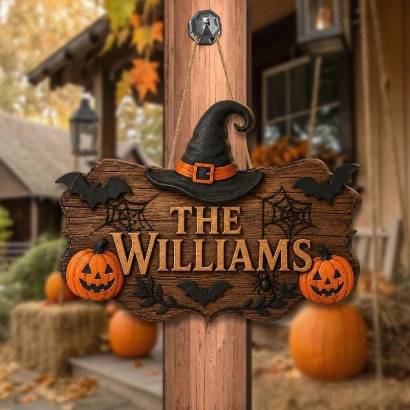2D Flat Halloween Personalized Door Sign – Pumpkin Plaque, Haunted House Welcome Hanging Board Display