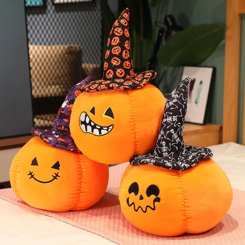 Cartoon 20-48CM Halloween Pumpkin Plush Pillow Horror Wizard Hat Cushaw Shaped Dolls Cushion Cute Stuffed Toys Lovely Kids Gifts