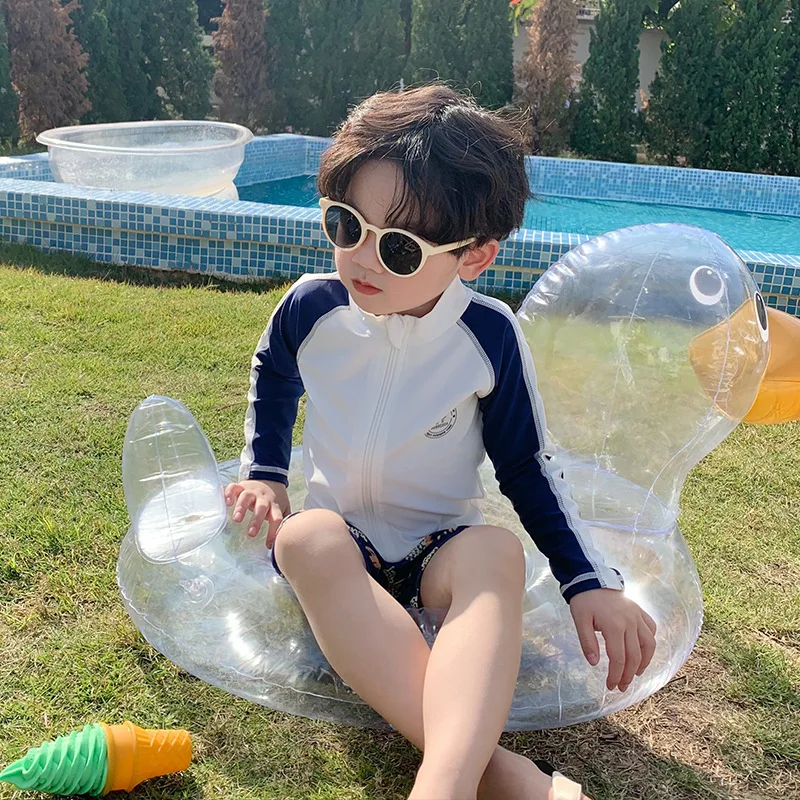 

Boy Long Sleeve Swimsuit 2023 New Children Sunscreen Quick Drying Swimwear 3-12 Year Kid Two Pieces Letter Print Bathing Suit