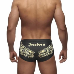 JESSBORN Sexy Mens Wing Print Swim Briefs Pad Push Up Bathing Swimsuit Breathable Quick Dry Male Sport Beach Surfing Swimwear