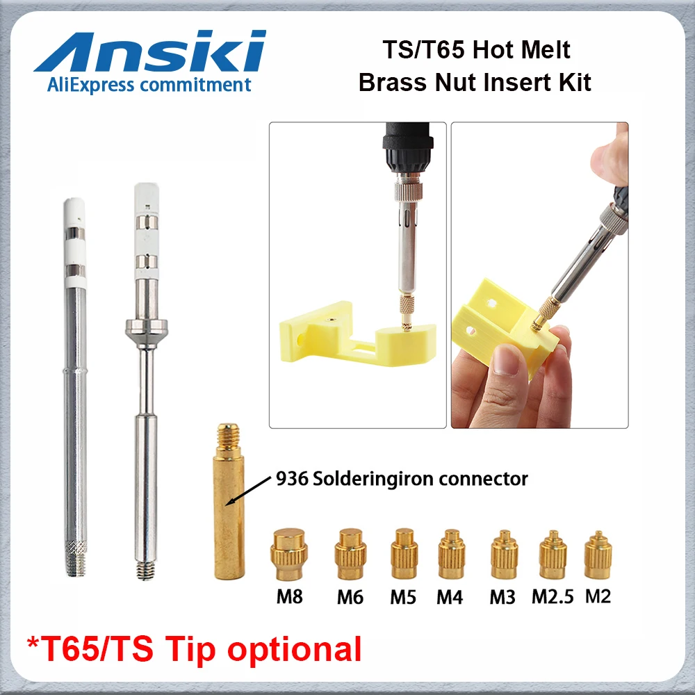 

TS/T65 Hot Melt Brass Nut Insert Kit 3D threaded hole implantation M2-M8 kit Used for TS101 Pinecil soldering iron