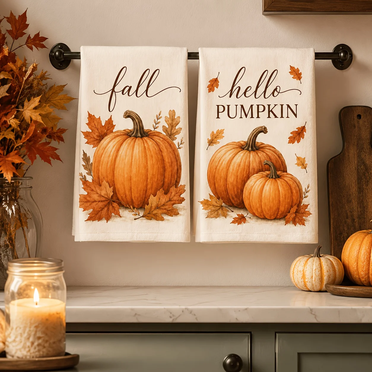 2-Pack Cream Bottom Text Pumpkin White, Fun Pattern Design