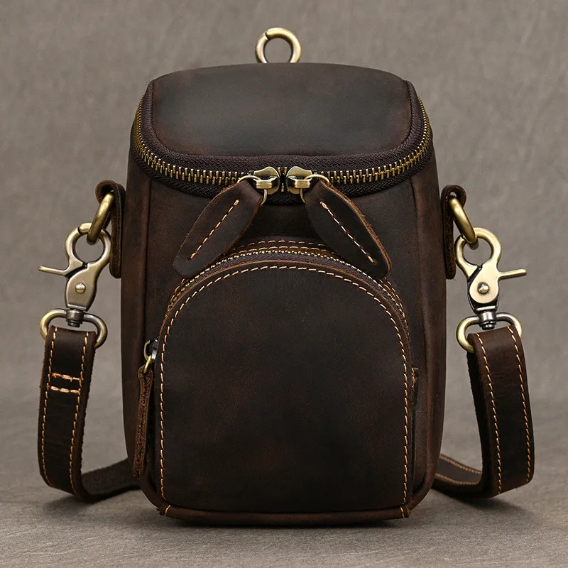Vintage Leather Pack for Men & Women Shoulder Bag Fashion Multi-Pockets Waist Belt Bag for Travel Sports Hiking Cycling Running