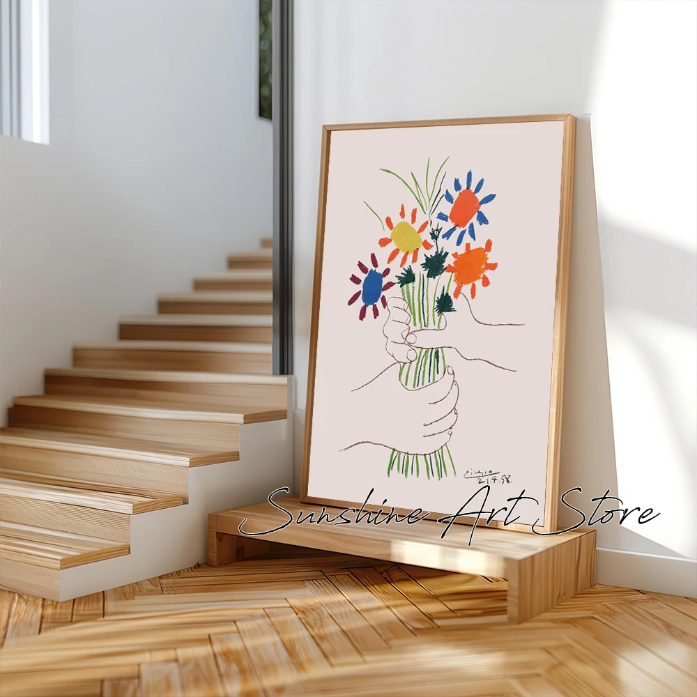 Pablo Picasso Exhibition Flower Dove Vintage Art Minimalist Line Drawing Boho Style Poster Canvas Painting Wall Pictures Decor