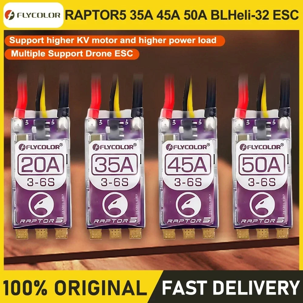 FLYCOLOR Raptor5 20A 35A 45A 50A  3-6S 32Bit 128kHz PMW Red LED Brushless ESC for Fixed Wing RC Plane
