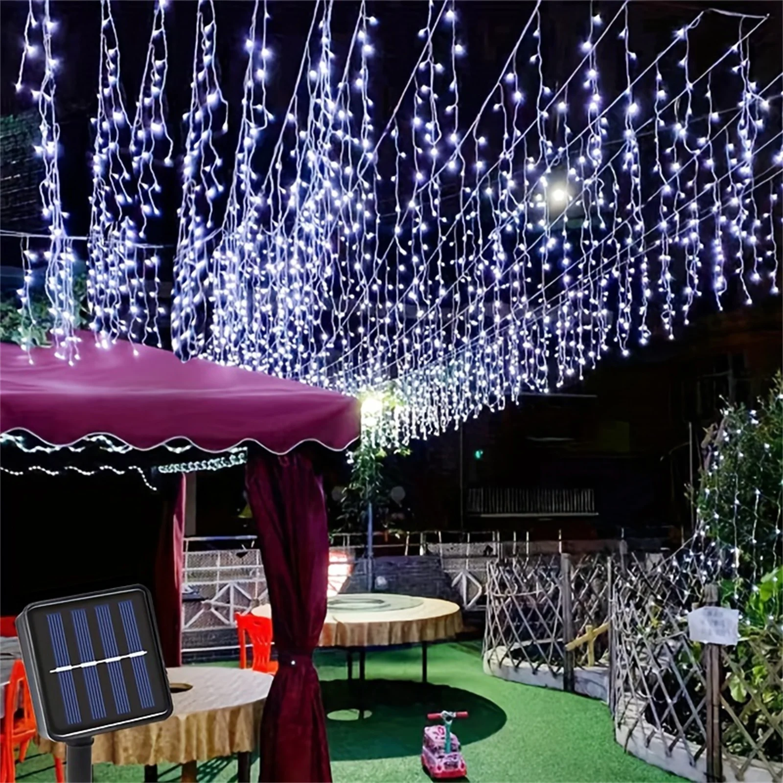 

Solar Curtain Icicle Light 3.5M Eaves Decor Outdoor Fairy String Lights Wedding Party Christmas Stair Decor Garden Garlands
