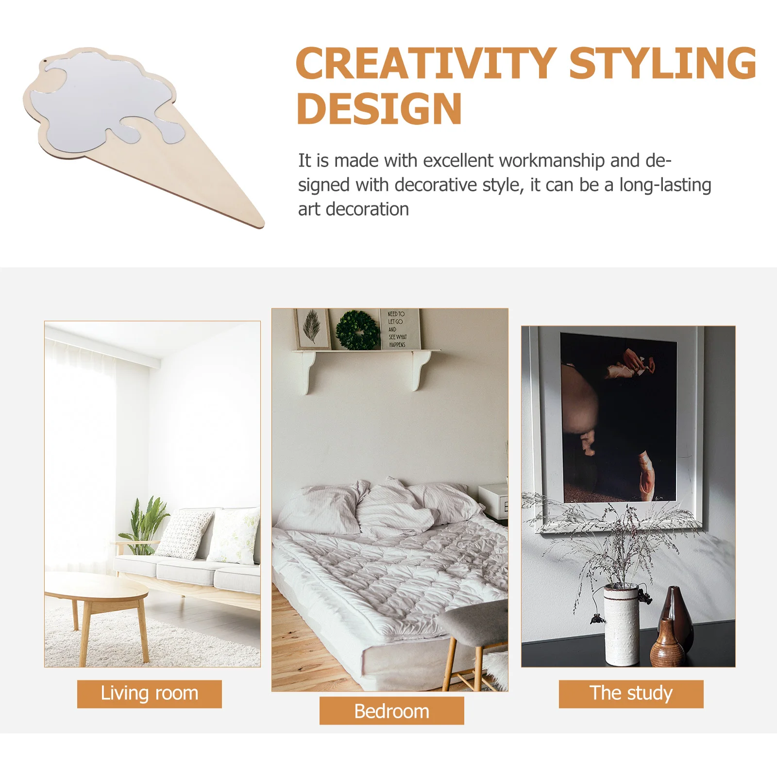 

Clear Wooden Decorative Home Photography Prop Ice Cream Shape Mirror Home Decoration Gift Khaki Small Portable Mirror
