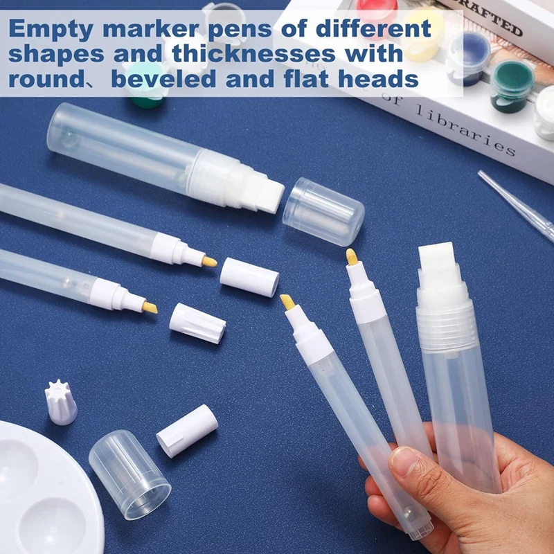 16Pcs Refillable Acrylic Paint Markers 3 Mm 15 Mm Empty Acrylic Markers White Refillable Paint Pen 3Pcs Dropper