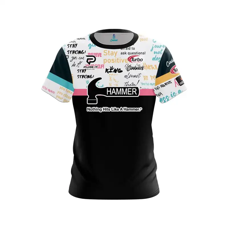 Neues Herren Hammer Motivations-Text Zweifarbiges Bowling-Trikot Kurzarm Performance Sport-T-Shirt Fan Casual Streetwear Oberteil – Detail 2