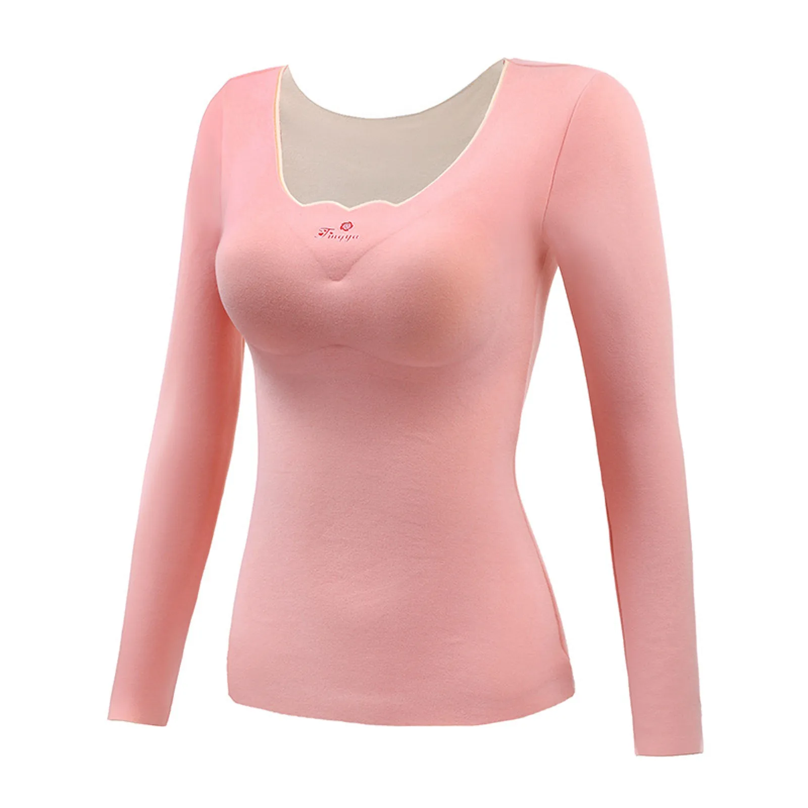 Autumn Winter Thermal Clothes Women Warm Fleece Tops With Bra Padded Solid Thermal Underwear Female Seamless Slim Velvet Tops