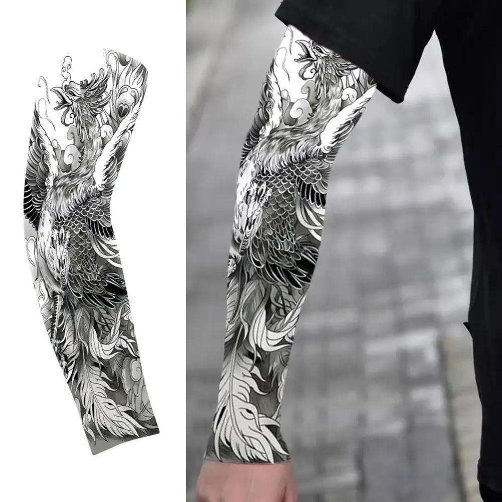Summer Ice Silk Tattoo Sleeves Arts Temporary Fake Slip On Tattoo Arm Sleeves Sports Sunscreen Sleeves Cycling Driving Fishing