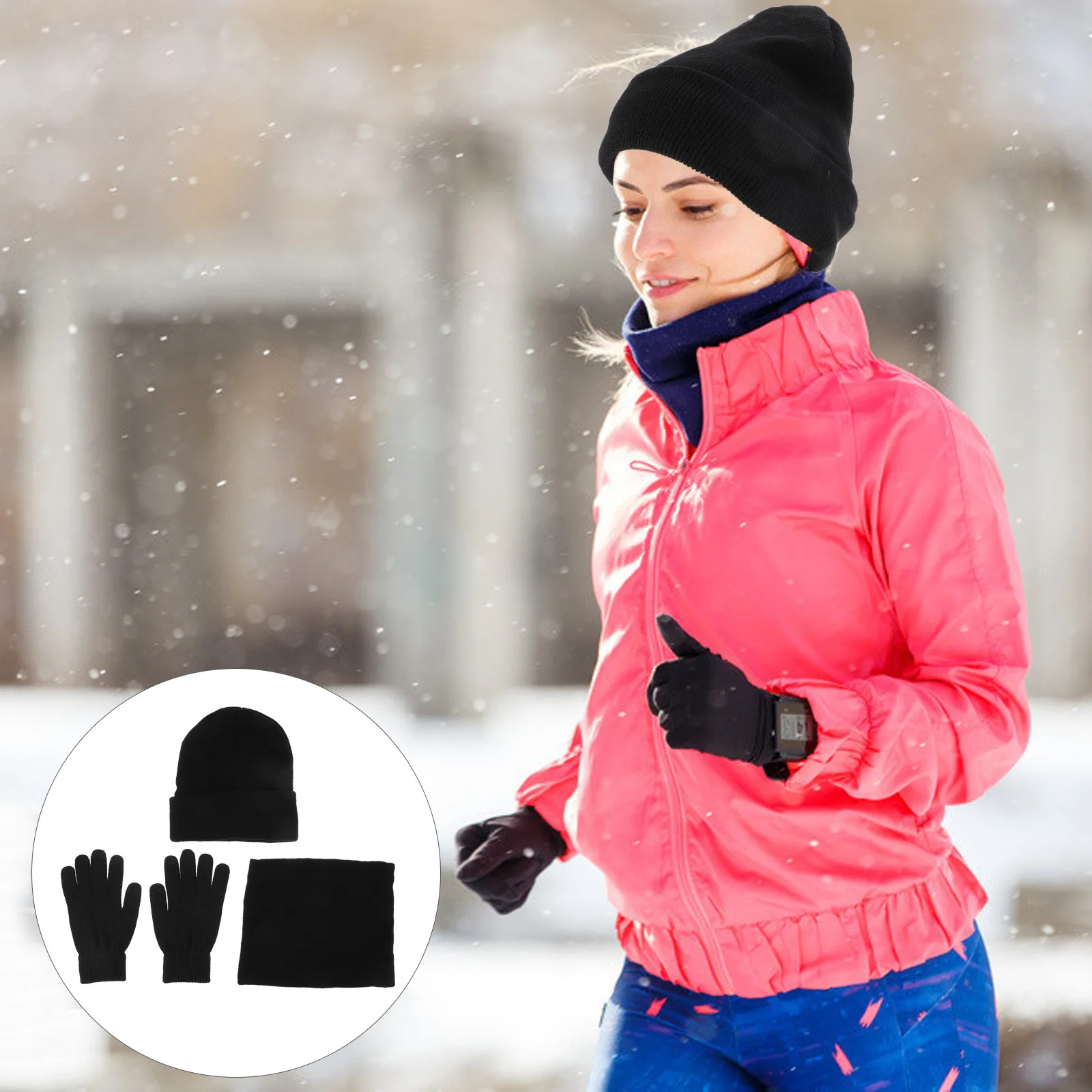 محبوك يندبروف قبعة وشاح قفازات مجموعة طبقة مزدوجة اصطف قبعة الرقبة أدفأ للرجال النساء الأسود الشتاء الرياضة في الهواء الطلق #2
