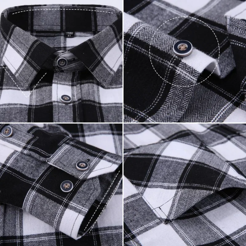 Men's 100% Pure Cotton Flannel Soft Regular-fit Long Sleeved Brushed Check Shirts Single Pocket Comfortable Casual Plaid Shirts