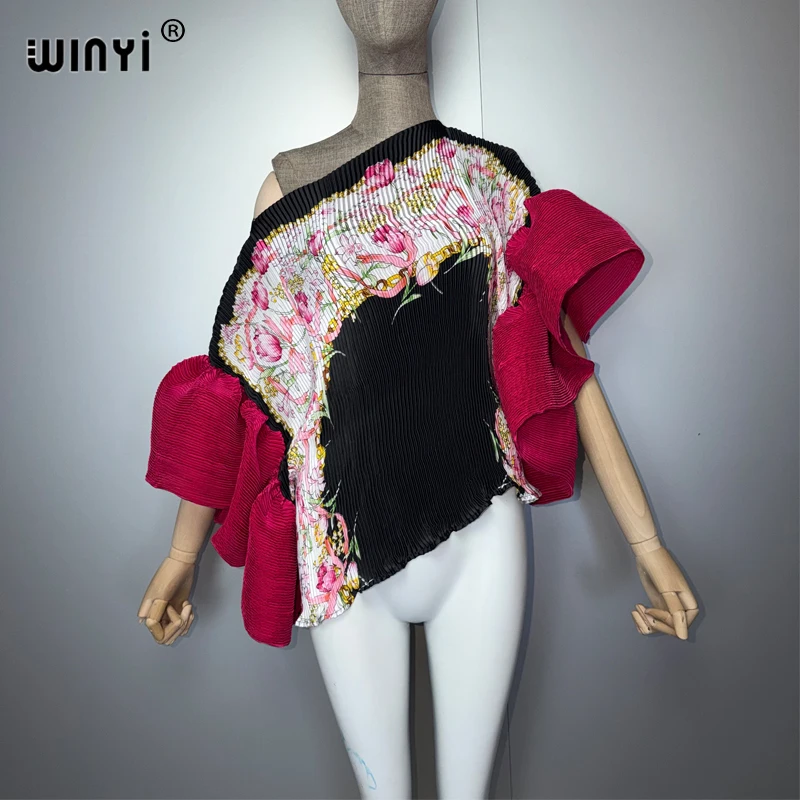 WINYI Women's Kawaii Africa Print Pleated Elastic Casual Top Summer Beach Cover-Up T-Shirt Evening Dress Fashionable Streetwear