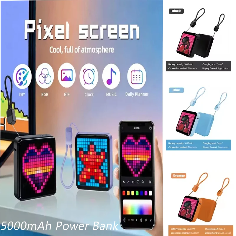 banco-de-energia-de-5000-mah-con-pantalla-led-de-pixeles-de-16x16px-luz-nocturna-control-por-aplicacion-cable-tipo-c-para-regalos-creativos