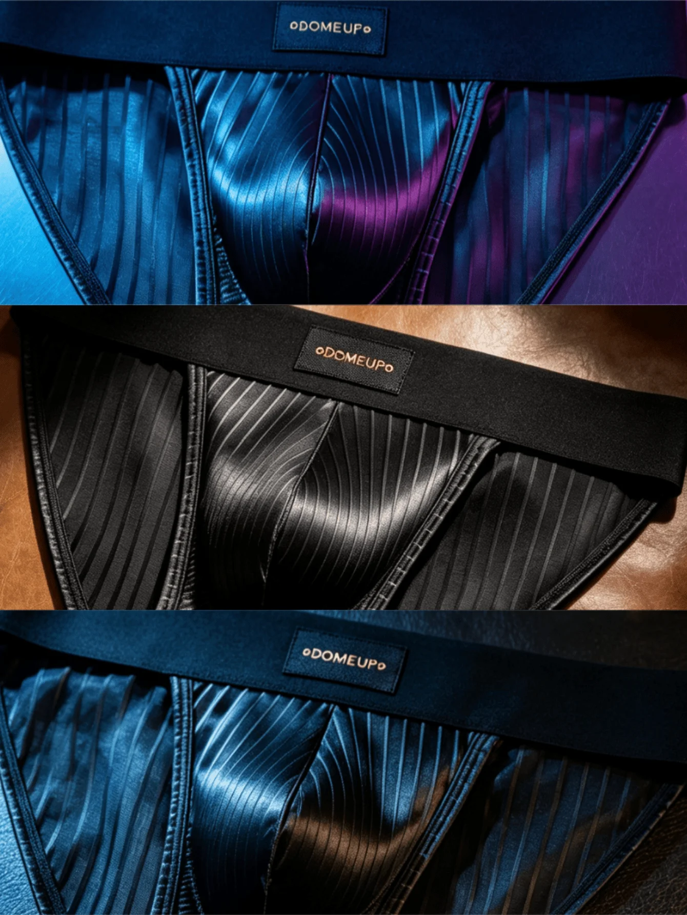 3PCS Men's Low Rise Briefs Vertical Stripe Satin Fabric 3D Pouch High Elastic Waist Light Close Fit Trendy Home Underwear