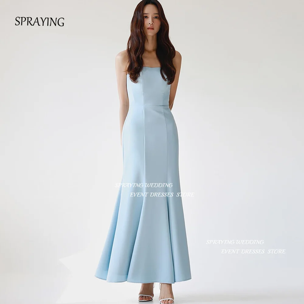 

SPRAYING Simple Elegant Wedding Party Dresses Korea Photo Shoot Strapless Sheath Draped Bridal Gown 웨딩드레스 Custom Made