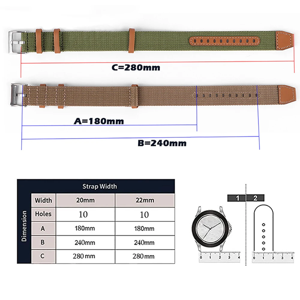 20mm 22mm Fashion Nylon Patch Leather Watch Band Nylon Canvas Watch Braided Strap Soft  Bracelet for Hamilton Khaki Field