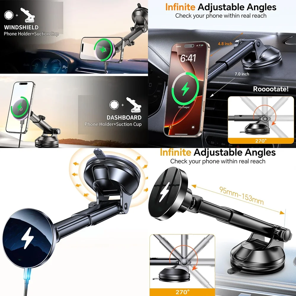 Electronics Products New Trending 2026 Wireless Charger Magnetic Dashboard Car Phone Holder Consumer Electronic Accessories