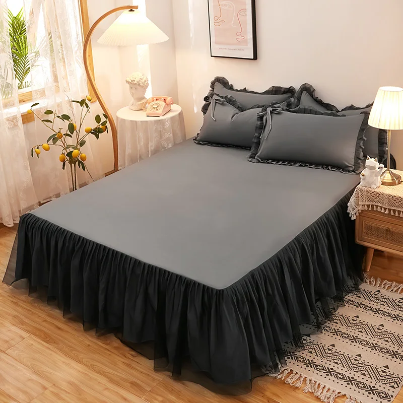 

Solid Color Lace Bed Skirt Decorative Ruffled Bed Skirt Non-slip Mattress Cover Protecor Bedspread Bedsheet Bed Cover