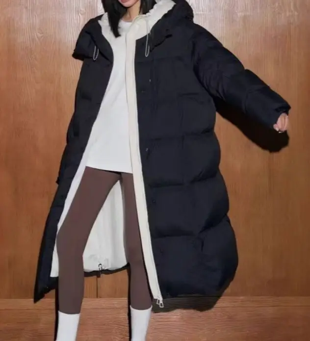2025 Winter New Style Hooded Knee-Length Fashionable Warm Thick Cotton Coat