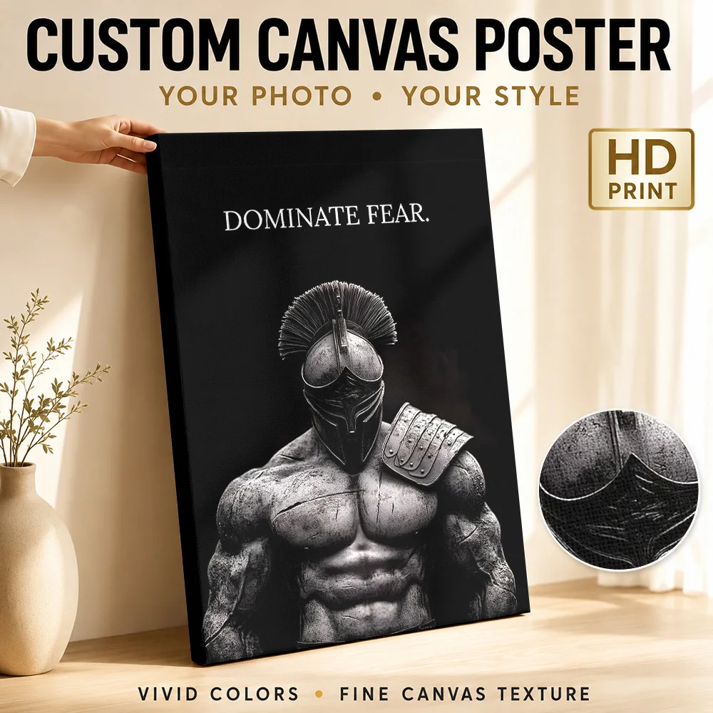 Dominate Fear Spartan Warrior Framed Canvas Poster Customized Photo Modern Aesthetic Wall Paintings Decoration for Dining Room