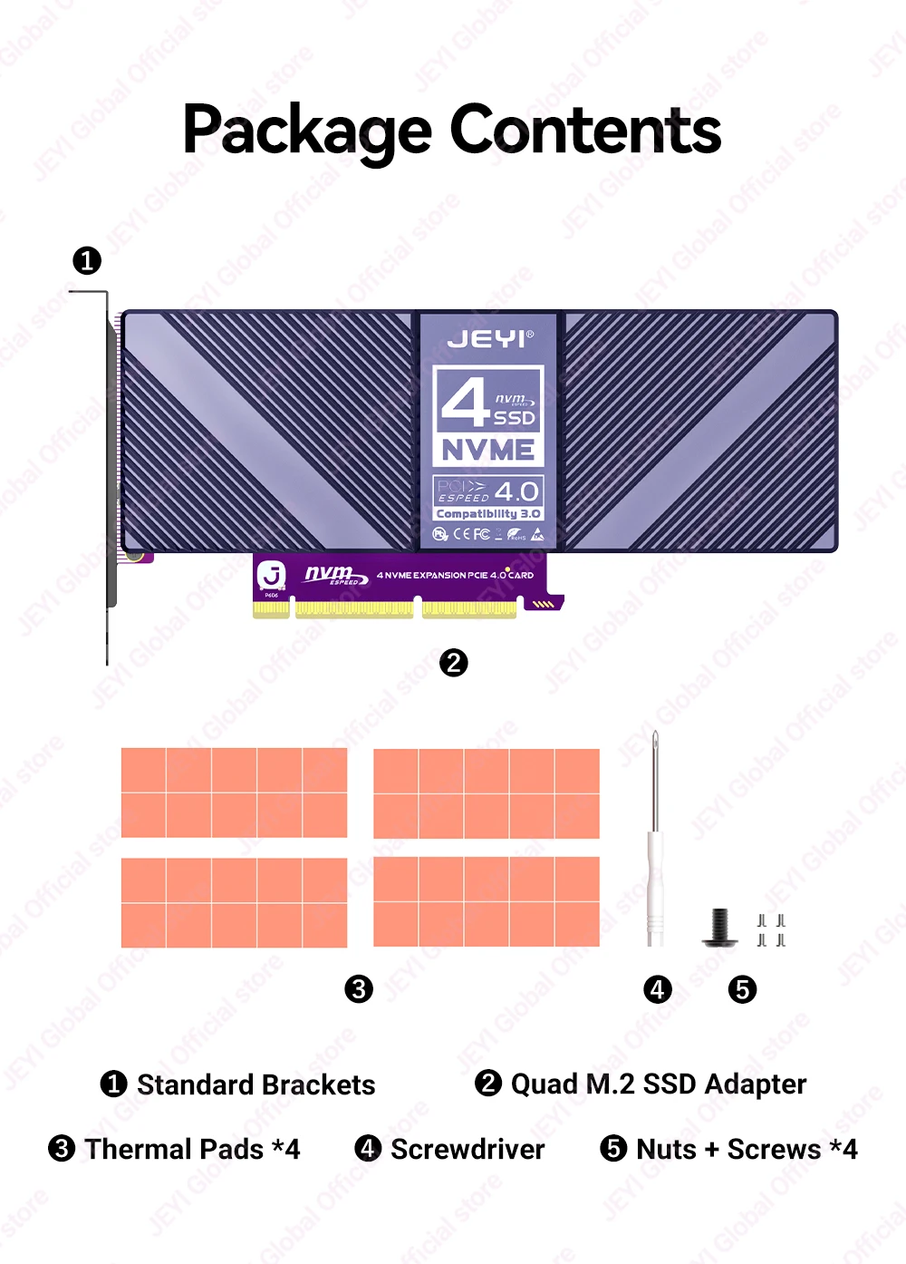 JEYI 4*NVMe SSD zu PCIe Adapter Nicht-Bifurkations-Mainboard-Adapter mit RAID 0 1 5 JBOD Unterstützung, max. 128 Gbit/s PCIe X8/X16 Port mit PWM-Lüfter – Detail 15