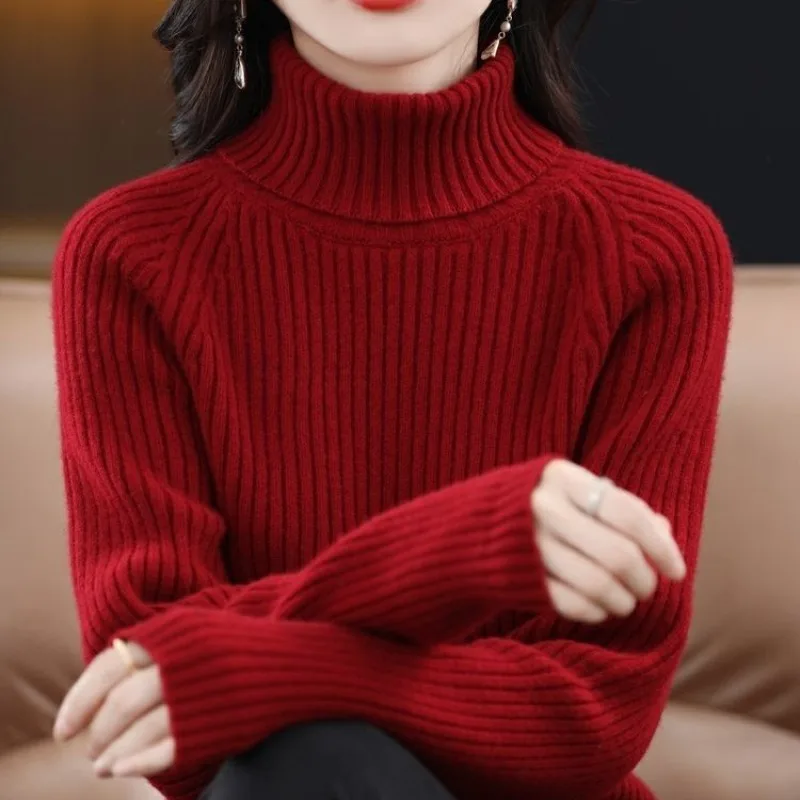 Pure Cashmere Sweater Women Lapel Bottom Woollen 2024 Spring Autumn Winter New Warm Cold Resistant Sweater Thickened Knitted