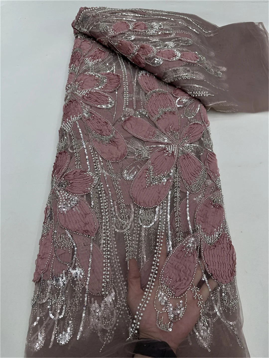 

Новое поступление, африканская тюлевая кружевная ткань, 2025 г., высокое качество, 3D кружевная вышивка, кружевная ткань, 5 ярдов для свадебных платьев