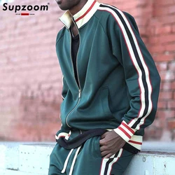 Supzoom New Arrival Top Fashion Leisure Uniform Autumn And Winter Couples Casual Striped Sports Running Sportswear Men Set