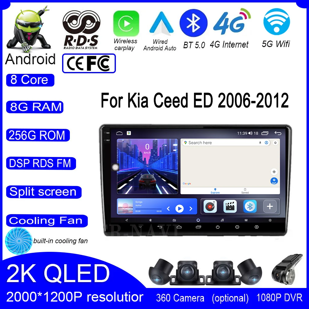 

Для Kia Ceed 2006-2012 Android 14 Автомобильная Мультимедийная радиосистема WIFI автонавигация Carplay Bluetooth умный плеер