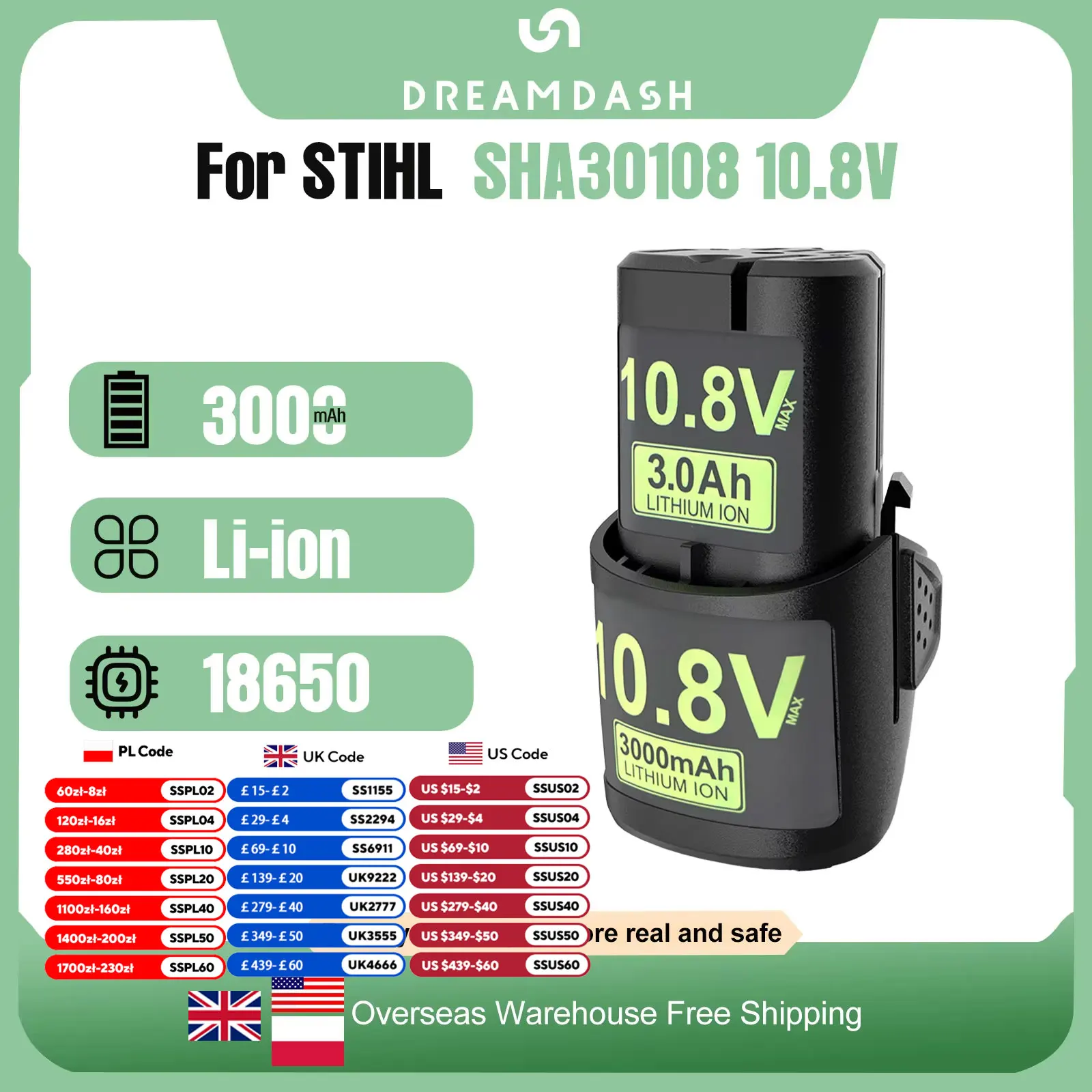

For STIHL 10.8V 3.0Ah Power Tools GTA 26/40 SEA 20/HSA 26/30/40 AS2 Power Tool Li-ion Battery For All Stihl SHA30108 Power Tools