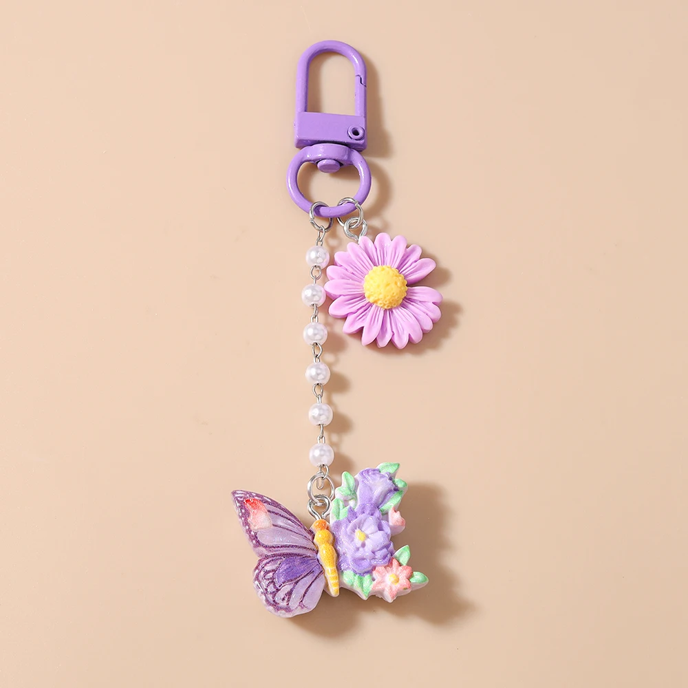 لطيف الراتنج فراشة المفاتيح النساء الفتيات زهرة مفتاح قلادة عصابة لحقيبة اليد سحر DIY مفتاح سلسلة مجوهرات هدايا