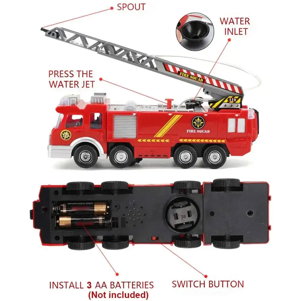 子供のための消防車スプレーおもちゃ,教育車,音楽,光,男の子,電気玩具w9z2
