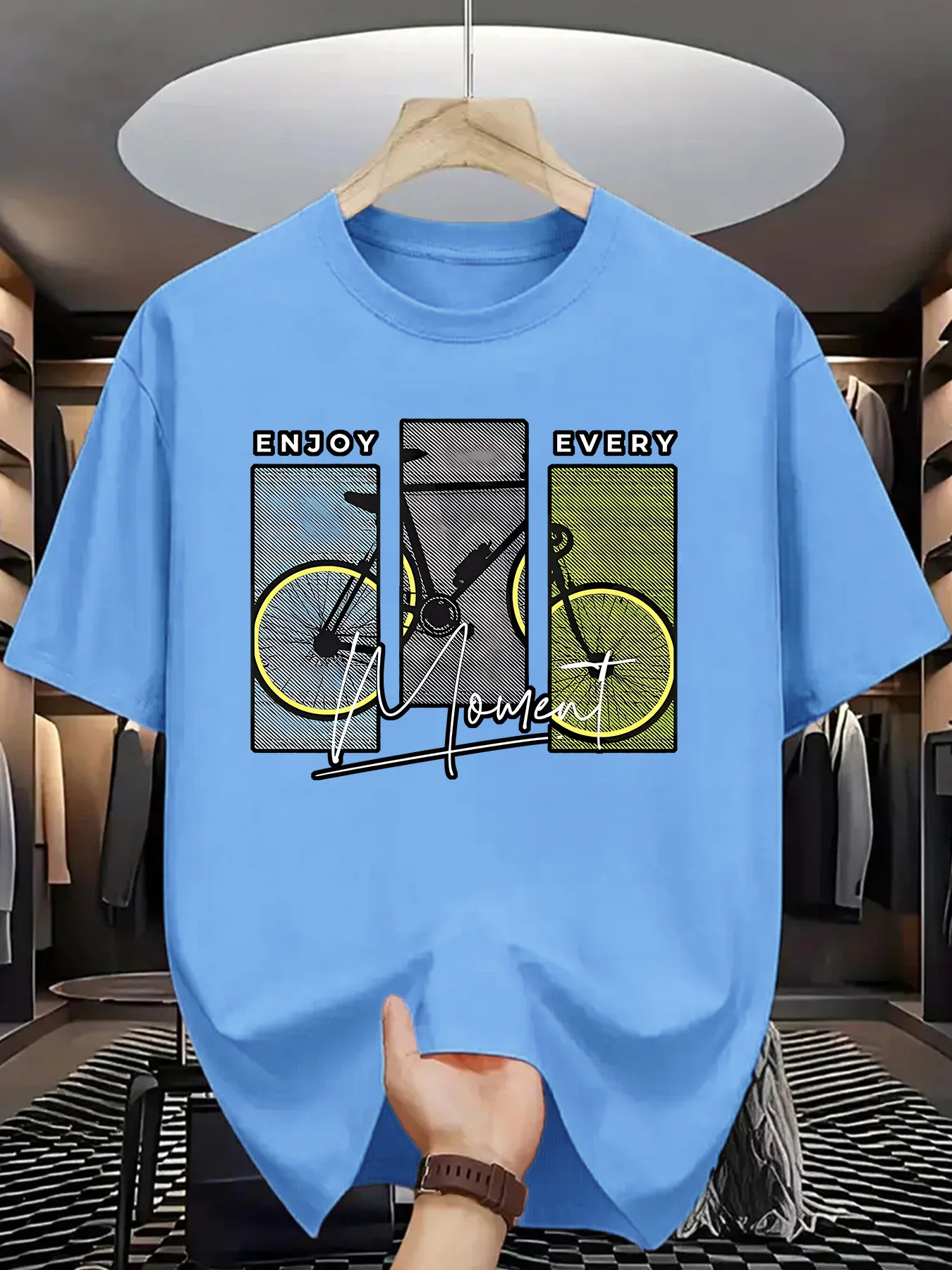 Vintage Bicycle Enjoy Every Moment Print on Premium 100% Cotton Mens T Shirt Perfect Summer Outdoor Rides and Casual Streetwear